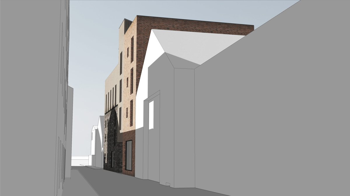 Massing study of the proposed development at Devonshire Street West, Cork, seen along the existing street.